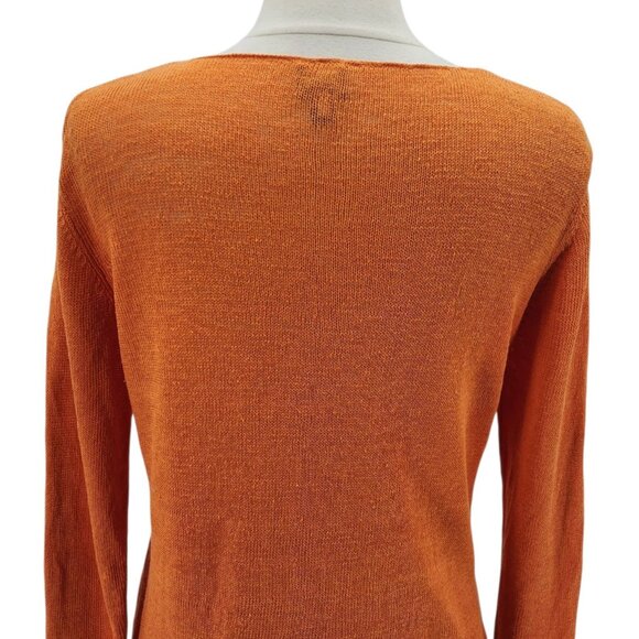 Eileen Fisher Womens Medium Sweater Linen Lightweight Orange Long Sleeve Preppy - Picture 5 of 11